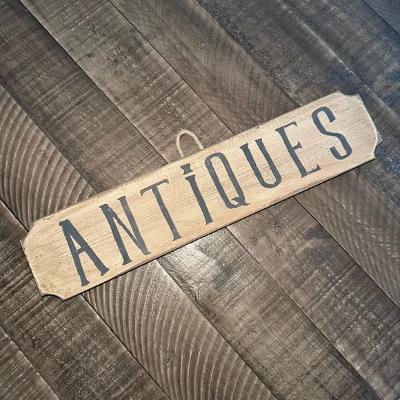 Reproduction Hand Painted Antiques Cream and Black Wall Sign rustic wood Art - Picture 2 of 3